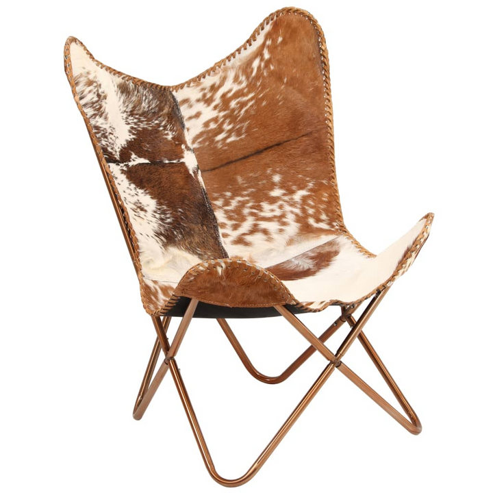 Butterfly Chair - Genuine Goat Leather, Brown and White - Vintage-Style Comfort and Durability - Premium  from Home Treasures - Just £118.99! Shop now at Home Treasures