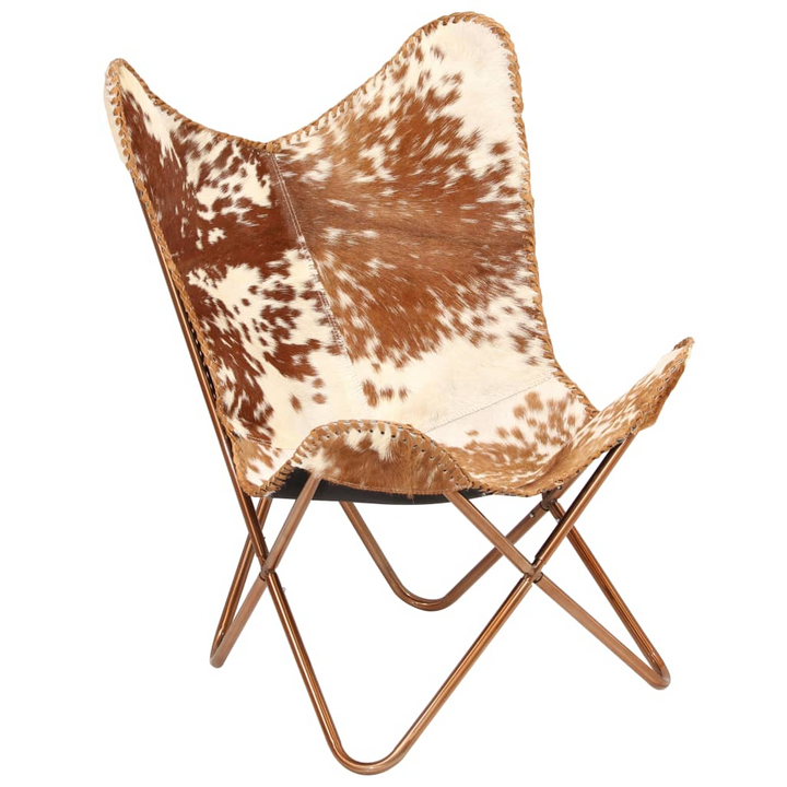 Butterfly Chair - Genuine Goat Leather, Brown and White - Vintage-Style Comfort and Durability - Premium  from Home Treasures - Just £118.99! Shop now at Home Treasures