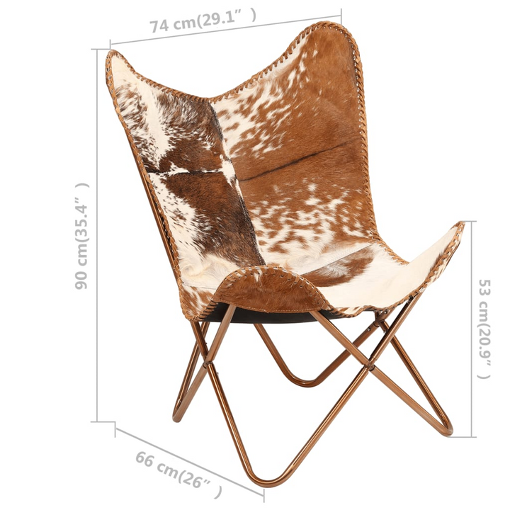 Butterfly Chair - Genuine Goat Leather, Brown and White - Vintage-Style Comfort and Durability - Premium  from Home Treasures - Just £118.99! Shop now at Home Treasures