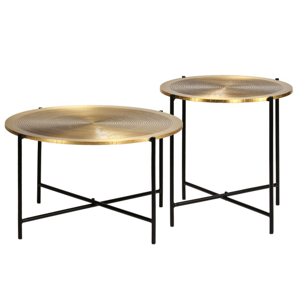 Antique Industrial 2-Piece Table Set - Brass-Covered MDF, Coffee Tables - Premium  from Home Treasures - Just £175.99! Shop now at Home Treasures