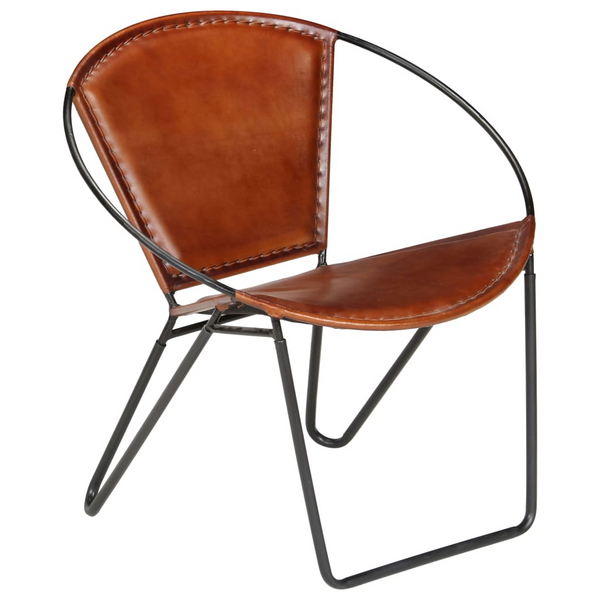 Brown Leather Circle Chair - Comfortable & Stylish Genuine Goatskin Leather with Powder-Coated Steel Frame - Premium  from Home Treasures - Just £244.99! Shop now at Home Treasures