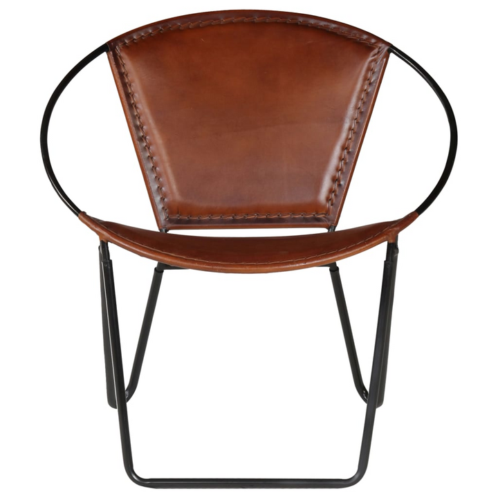 Brown Leather Circle Chair - Comfortable & Stylish Genuine Goatskin Leather with Powder-Coated Steel Frame - Premium  from Home Treasures - Just £218.99! Shop now at Home Treasures