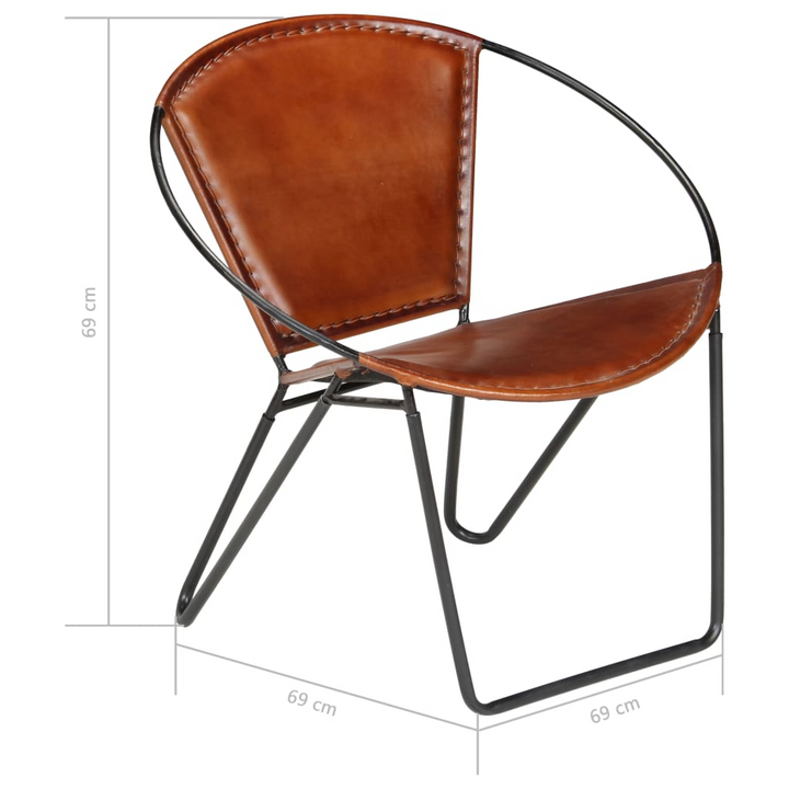 Brown Leather Circle Chair - Comfortable & Stylish Genuine Goatskin Leather with Powder-Coated Steel Frame - Premium  from Home Treasures - Just £244.99! Shop now at Home Treasures