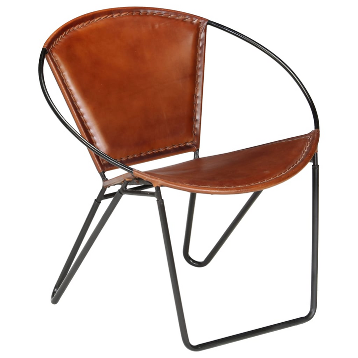 Brown Leather Circle Chair - Comfortable & Stylish Genuine Goatskin Leather with Powder-Coated Steel Frame - Premium  from Home Treasures - Just £244.99! Shop now at Home Treasures