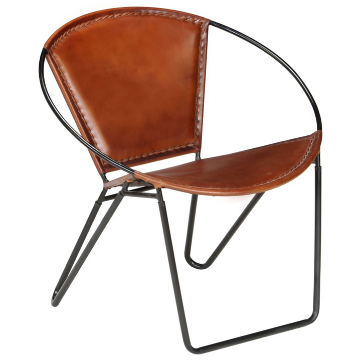 Brown Leather Circle Chair - Comfortable & Stylish Genuine Goatskin Leather with Powder-Coated Steel Frame - Premium  from Home Treasures - Just £218.99! Shop now at Home Treasures