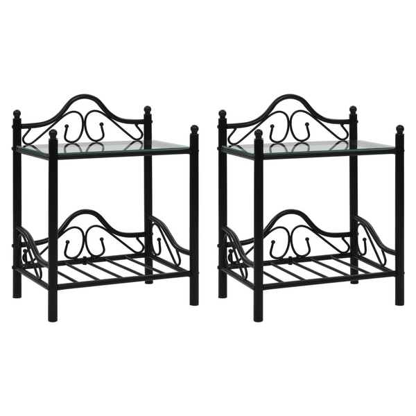 Modern Steel & Tempered Glass Bedside Tables, Set of 2 - Elegant Black Nightstands with 2 Shelves, 45 x 30.5 x 60 cm - Premium  from Home Treasures - Just £82.99! Shop now at Home Treasures