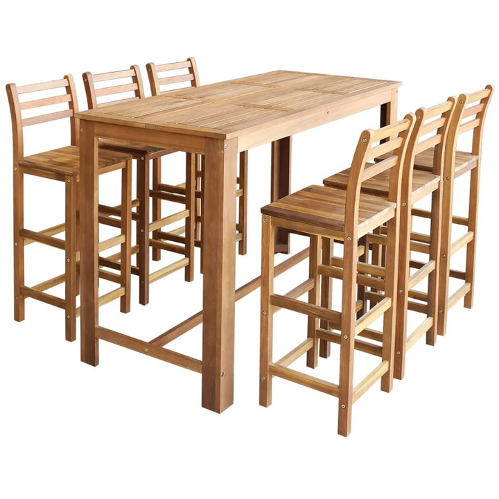 Rustic Solid Acacia Wood Bar Table and Chair Set - Durable & Weatherproof, Includes 1 Table & 6 Chairs - Perfect for Homes, Bars, and Cafes - Premium  from Home Treasures - Just £610.99! Shop now at Home Treasures