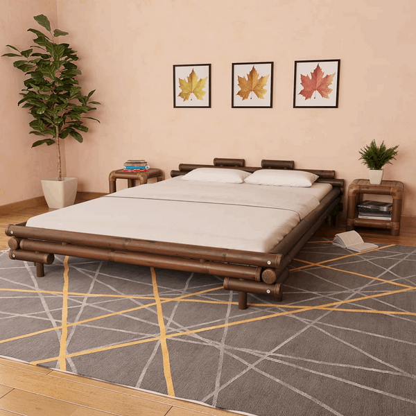 Luxury Bamboo Bed Frame (Dark Brown) - 160 x 200cm | Eco-Friendly & Durable Design with Natural Rattan Accents - Premium Beds, Frames &amp; Bases from Home Treasures - Just £1102.99! Shop now at Home Treasures