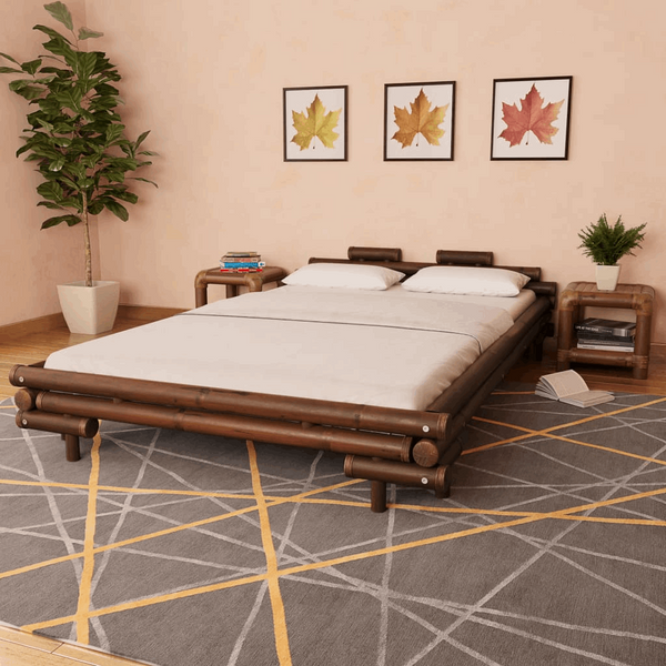 Elegant Bamboo Bed Frame in Dark Brown - 140 x 200cm: Sustainable & Rustic Design - Premium Beds, Frames &amp; Bases from Home Treasures - Just £1030.99! Shop now at Home Treasures