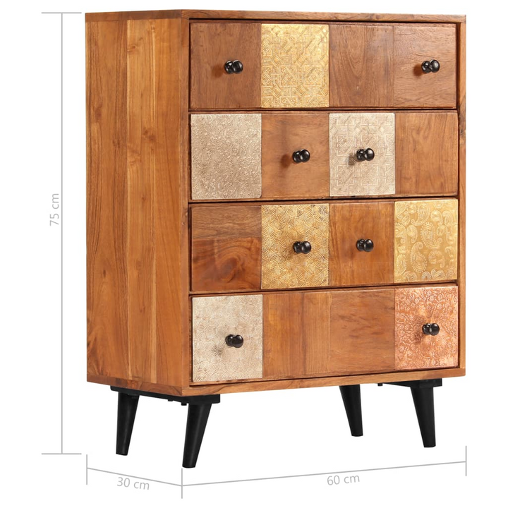 Solid Acacia Wood Chest of Drawers - Vintage Style with Decorative Metal Details, 60 x 30 x 75 cm - Premium  from Home Treasures - Just £314.99! Shop now at Home Treasures