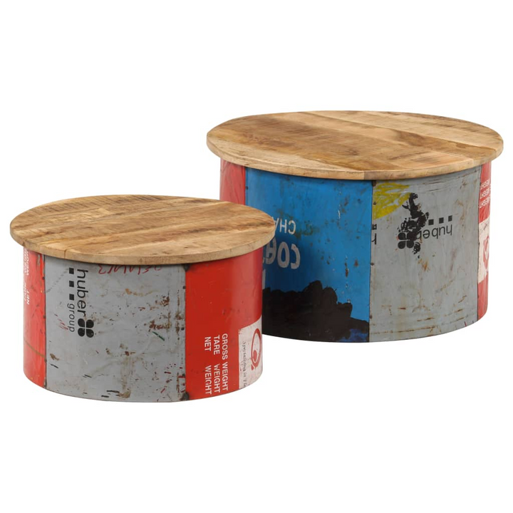 Recycled Solid Mango Wood Coffee Tables, Set of 2 - Rustic Charm with Industrial Flair - Premium  from Home Treasures - Just £215.99! Shop now at Home Treasures