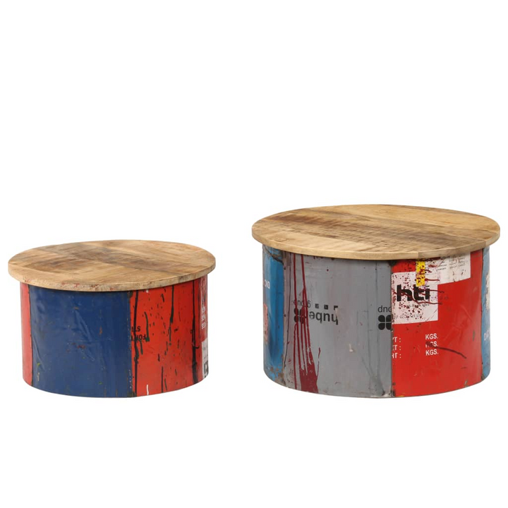 Recycled Solid Mango Wood Coffee Tables, Set of 2 - Rustic Charm with Industrial Flair - Premium  from Home Treasures - Just £215.99! Shop now at Home Treasures