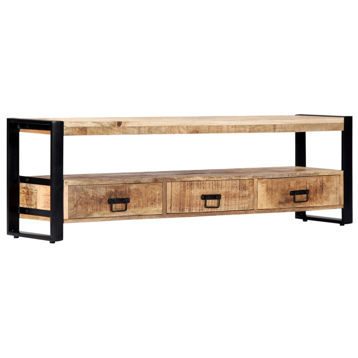 Rustic Solid Mango Wood TV Cabinet with Steel Frame - 3 Drawers & Open Compartment, 150cm - Premium  from Home Treasures - Just £228.99! Shop now at Home Treasures