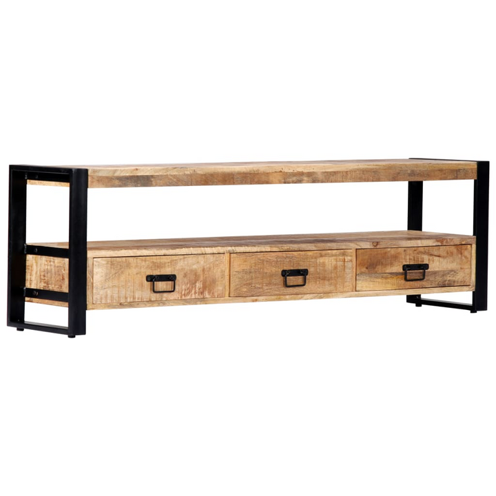 Rustic Solid Mango Wood TV Cabinet with Steel Frame - 3 Drawers & Open Compartment, 150cm - Premium  from Home Treasures - Just £228.99! Shop now at Home Treasures