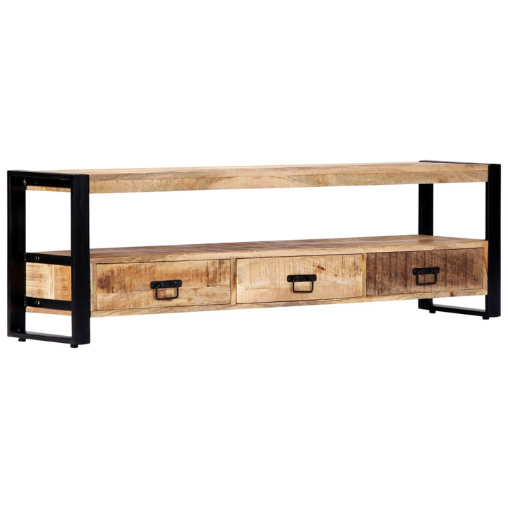 Rustic Solid Mango Wood TV Cabinet with Steel Frame - 3 Drawers & Open Compartment, 150cm - Premium  from Home Treasures - Just £228.99! Shop now at Home Treasures