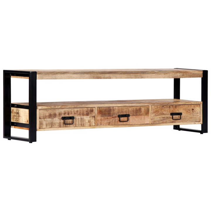 Rustic Solid Mango Wood TV Cabinet with Steel Frame - 3 Drawers & Open Compartment, 150cm - Premium  from Home Treasures - Just £228.99! Shop now at Home Treasures