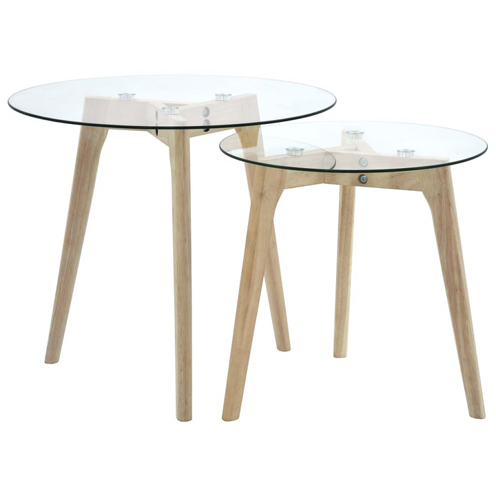 Elegant Side Table Set of 2 with Tempered Glass Tops and Oak Wood Legs - Modern Nesting Tables for Your Living Room and Office - Premium  from Home Treasures - Just £77.99! Shop now at Home Treasures