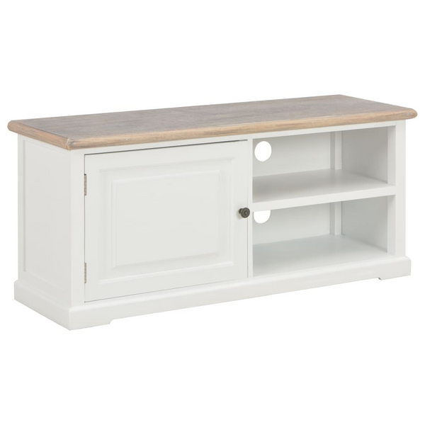 White TV Cabinet – Modern 90x30x40cm Stand with Storage, Cable Management & Solid Wood Top - Premium  from Home Treasures - Just £173.99! Shop now at Home Treasures