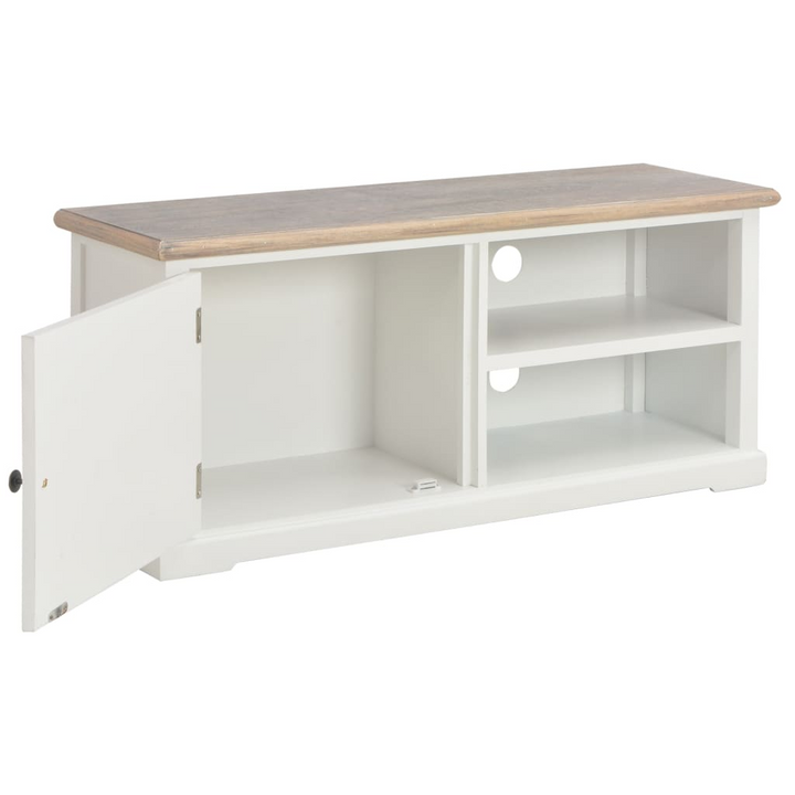 White TV Cabinet – Modern 90x30x40cm Stand with Storage, Cable Management & Solid Wood Top - Premium  from Home Treasures - Just £173.99! Shop now at Home Treasures