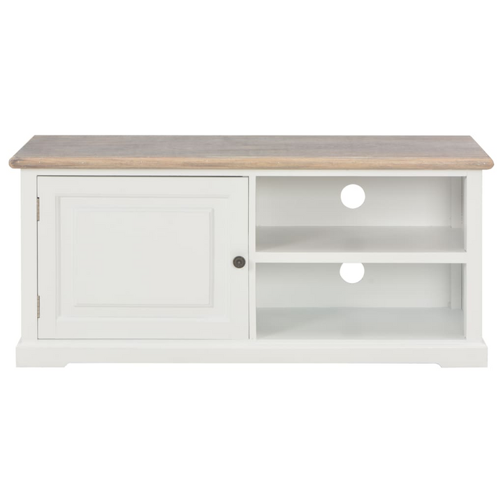 White TV Cabinet – Modern 90x30x40cm Stand with Storage, Cable Management & Solid Wood Top - Premium  from Home Treasures - Just £173.99! Shop now at Home Treasures