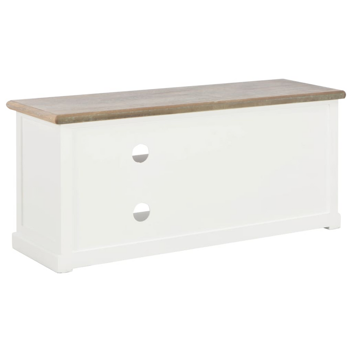 White TV Cabinet – Modern 90x30x40cm Stand with Storage, Cable Management & Solid Wood Top - Premium  from Home Treasures - Just £173.99! Shop now at Home Treasures