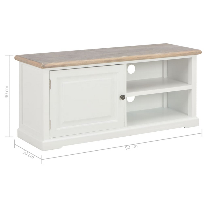 White TV Cabinet – Modern 90x30x40cm Stand with Storage, Cable Management & Solid Wood Top - Premium  from Home Treasures - Just £173.99! Shop now at Home Treasures