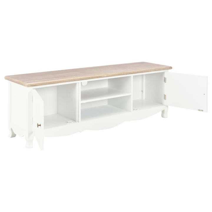 Solid Pine TV Cabinet in White - Stylish & Functional Media Console with Storage - Premium  from Home Treasures - Just £228.99! Shop now at Home Treasures