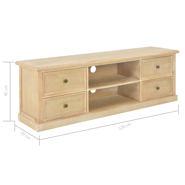 Solid Pine TV Cabinet, Natural Wood Finish, 120 x 30 x 40cm - Modern Storage Solution with 4 Drawers & 2 Shelves - Premium  from Home Treasures - Just £150.99! Shop now at Home Treasures