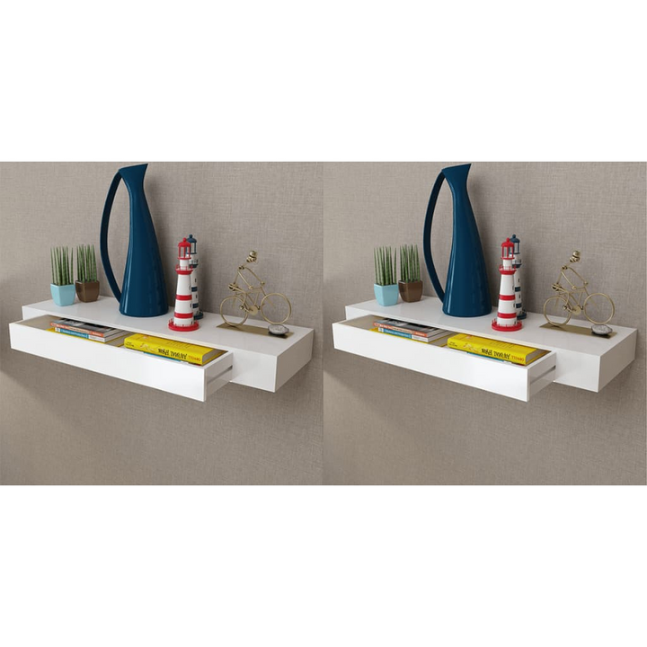 White Floating Wall Shelves with Drawers | 2 pcs | 80 cm | Modern Storage Solution for Any Decor - Premium  from Home Treasures - Just £127.99! Shop now at Home Treasures