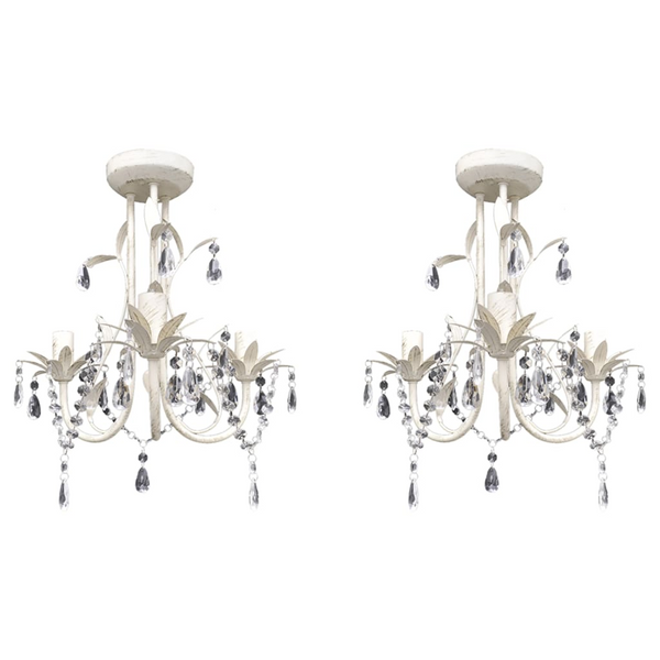 Elegant White Crystal Pendant Chandeliers, Set of 2 - Luxurious Lighting for Any Room - Premium  from Home Treasures - Just £109.99! Shop now at Home Treasures