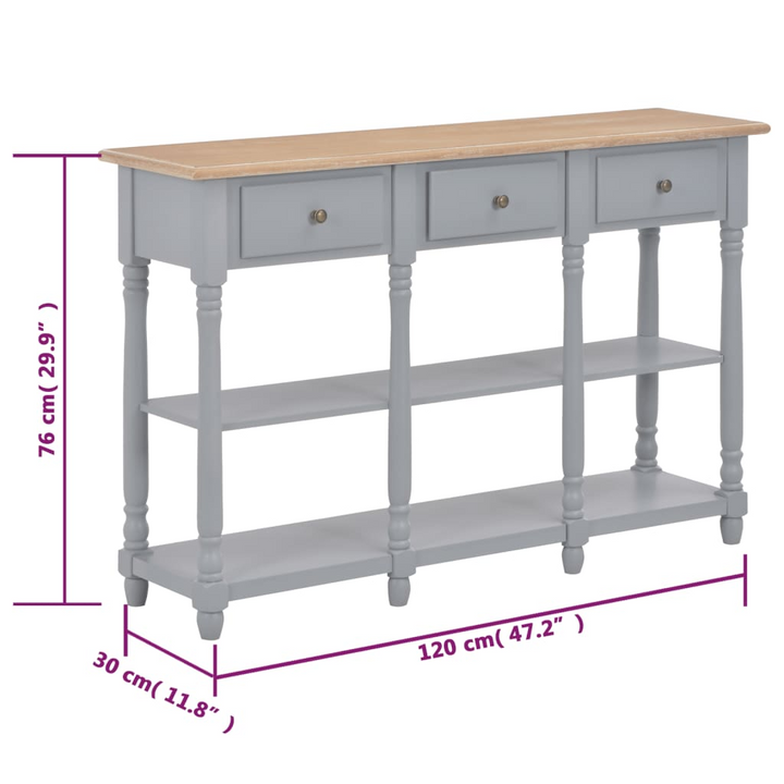 Elegant Console Table in Grey - 120 x 30 x 76 cm - Versatile MDF and Pine Wood Side Table with Drawers and Shelves - Premium  from Home Treasures - Just £197.99! Shop now at Home Treasures