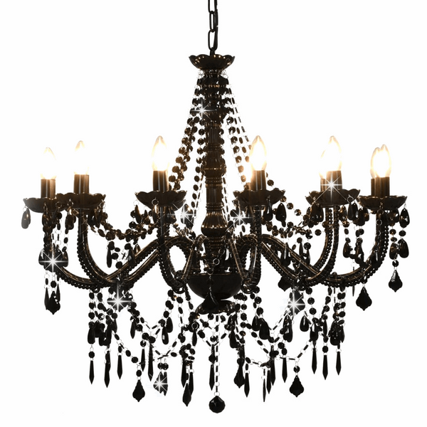 Elegant Black Chandelier w/ Beads - Vintage Candle-Style Design for Home & Commercial Spaces - Premium  from Home Treasures - Just £176.99! Shop now at Home Treasures