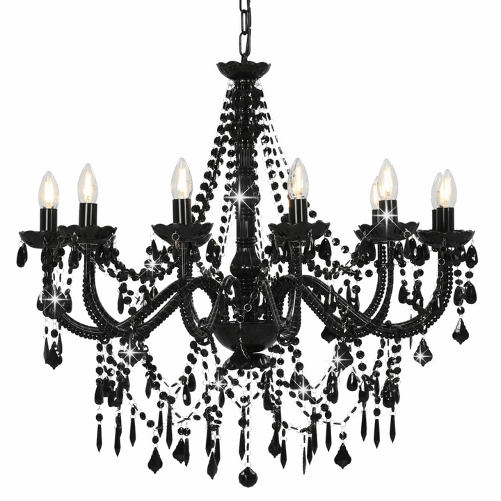 Elegant Black Chandelier with Beads - Vintage Candle-Style Design for Home & Commercial Spaces - Premium  from Home Treasures - Just £181.99! Shop now at Home Treasures