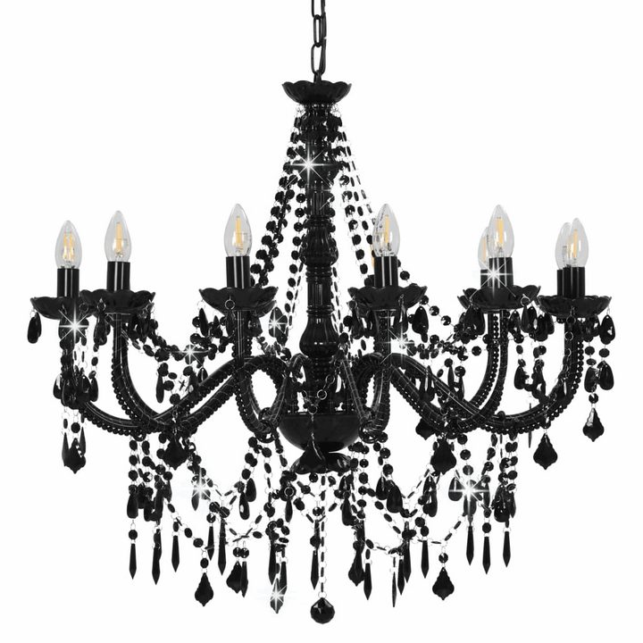 Elegant Black Chandelier with Beads - Vintage Candle-Style Design for Home & Commercial Spaces - Premium  from Home Treasures - Just £181.99! Shop now at Home Treasures