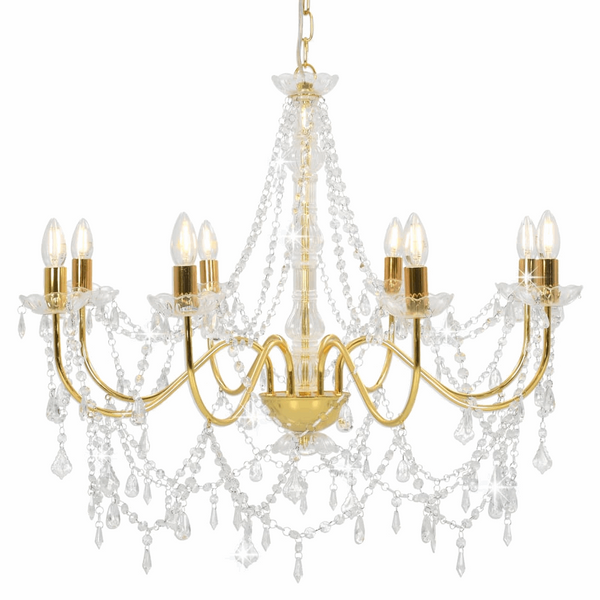 Luxurious Gold Chandelier with Crystal Beads - Antique Candle-Style Light Fixture for Home & Commercial Use - Premium  from Home Treasures - Just £169.99! Shop now at Home Treasures