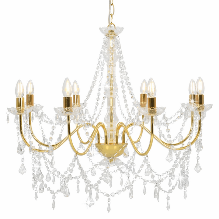 Luxurious Gold Chandelier with Crystal Beads - Antique Candle-Style Light Fixture for Home & Commercial Use - Premium  from Home Treasures - Just £169.99! Shop now at Home Treasures