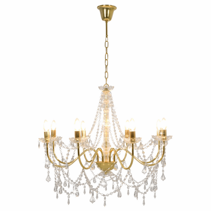 Luxurious Gold Chandelier with Crystal Beads - Antique Candle-Style Light Fixture for Home & Commercial Use - Premium  from Home Treasures - Just £169.99! Shop now at Home Treasures