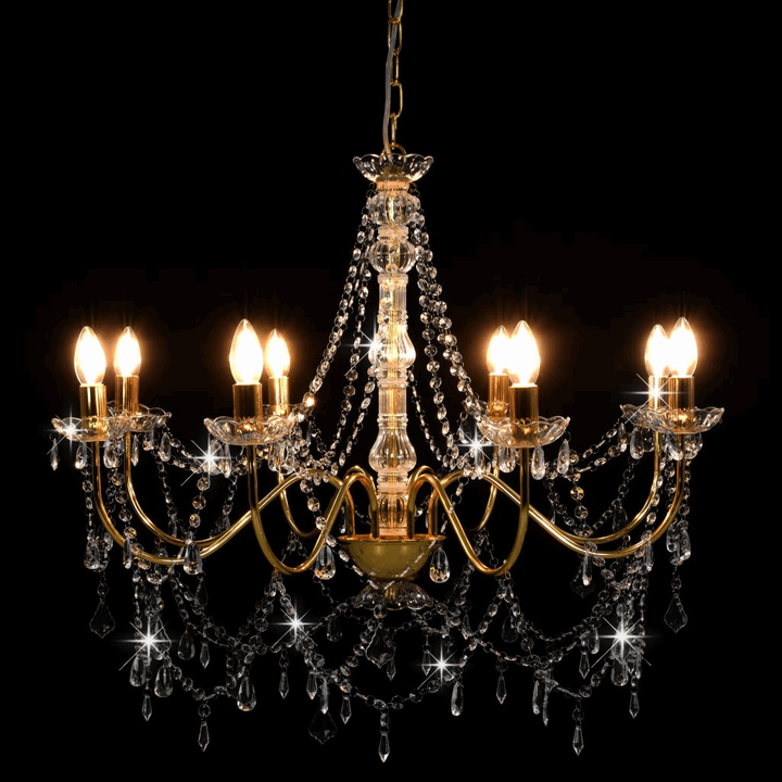 Luxurious Gold Chandelier with Crystal Beads - Antique Candle-Style Light Fixture for Home & Commercial Use - Premium  from Home Treasures - Just £169.99! Shop now at Home Treasures