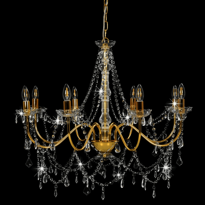 Luxurious Gold Chandelier with Crystal Beads - Antique Candle-Style Light Fixture for Home & Commercial Use - Premium  from Home Treasures - Just £169.99! Shop now at Home Treasures