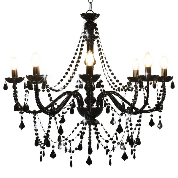 Elegant Black Chandelier with Beads - Vintage Candle-Style Design, Perfect for Home & Commercial Spaces - Premium  from Home Treasures - Just £163.99! Shop now at Home Treasures