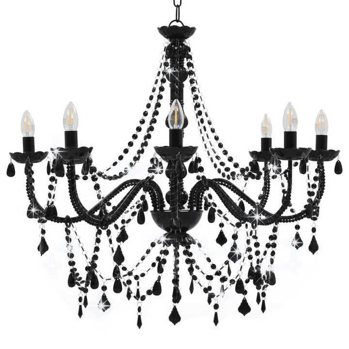 Elegant Black Chandelier with Beads - Vintage Candle-Style Design, Perfect for Home & Commercial Spaces - Premium  from Home Treasures - Just £163.99! Shop now at Home Treasures