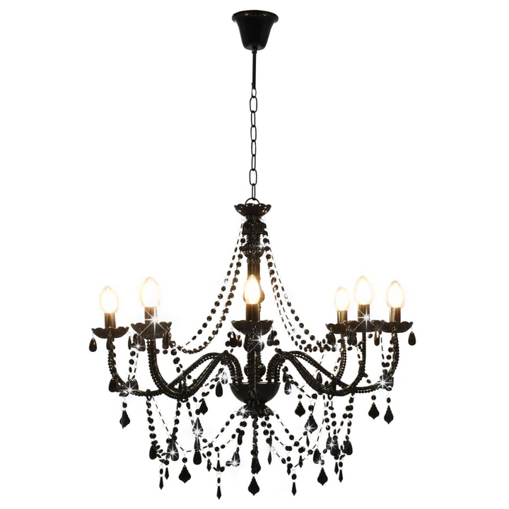 Elegant Black Chandelier with Beads - Vintage Candle-Style Design, Perfect for Home & Commercial Spaces - Premium  from Home Treasures - Just £163.99! Shop now at Home Treasures