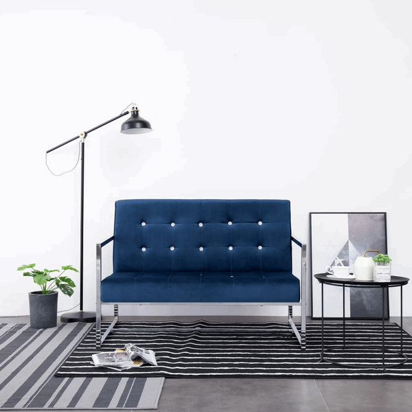 Luxurious Button Pinned Sofa - Blue Chrome and Velvet | Modern 2-Seater Upholstered Couch - Premium  from Home Treasures - Just £281.99! Shop now at Home Treasures