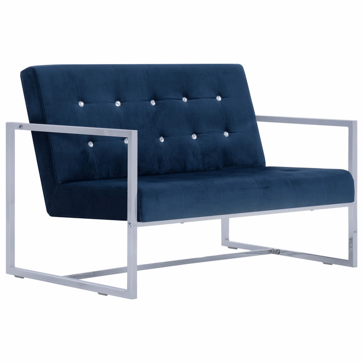 Luxurious Button Pinned Sofa - Blue Chrome and Velvet | Modern 2-Seater Upholstered Couch - Premium  from Home Treasures - Just £281.99! Shop now at Home Treasures