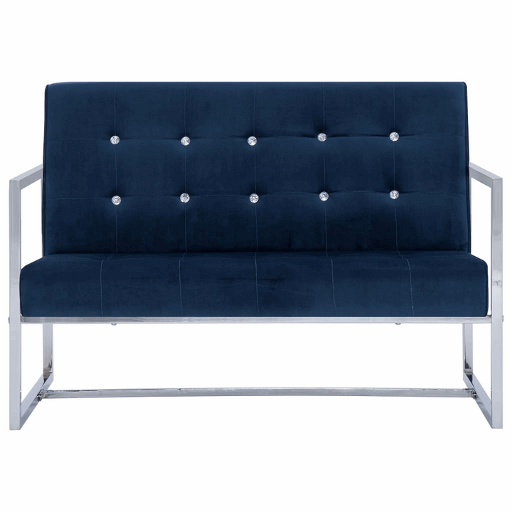 Luxurious Button Pinned Sofa - Blue Chrome and Velvet | Modern 2-Seater Upholstered Couch - Premium  from Home Treasures - Just £281.99! Shop now at Home Treasures