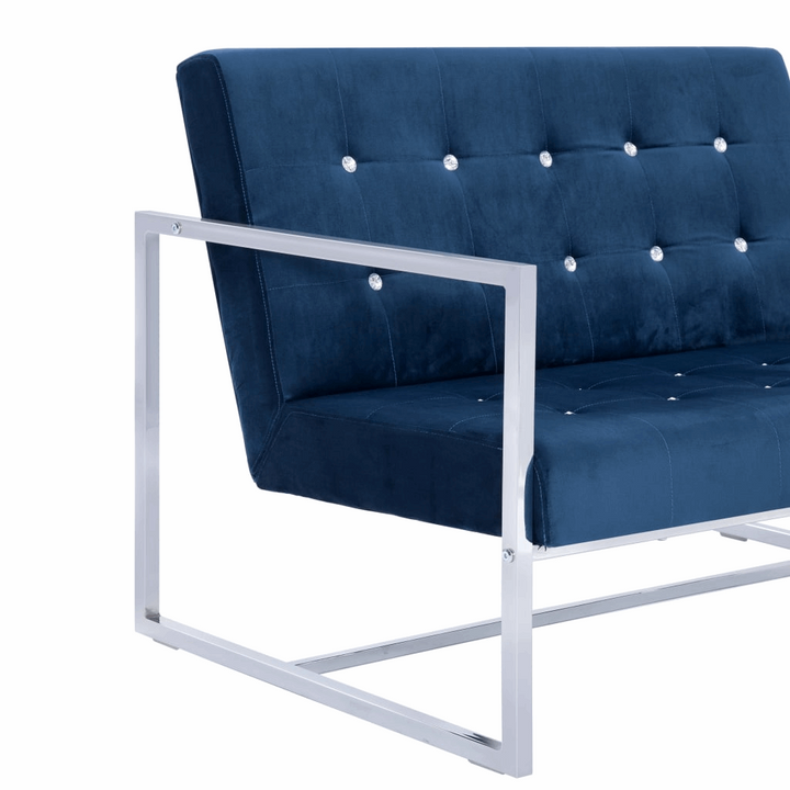 Luxurious Button Pinned Sofa - Blue Chrome and Velvet | Modern 2-Seater Upholstered Couch - Premium  from Home Treasures - Just £281.99! Shop now at Home Treasures