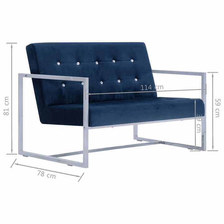 Luxurious Button Pinned Sofa - Blue Chrome and Velvet | Modern 2-Seater Upholstered Couch - Premium  from Home Treasures - Just £281.99! Shop now at Home Treasures