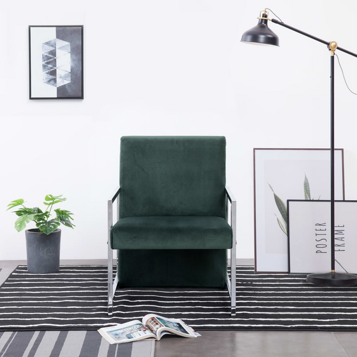 Elegant Dark Green Velvet Armchair with Chrome Feet | Modern Design & Ultimate Comfort - Premium  from Home Treasures - Just £116.99! Shop now at Home Treasures