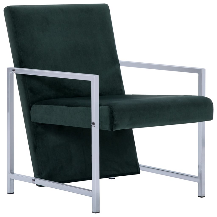 Elegant Dark Green Velvet Armchair with Chrome Feet | Modern Design & Ultimate Comfort - Premium  from Home Treasures - Just £116.99! Shop now at Home Treasures