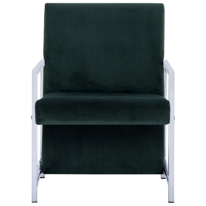 Elegant Dark Green Velvet Armchair with Chrome Feet | Modern Design & Ultimate Comfort - Premium  from Home Treasures - Just £116.99! Shop now at Home Treasures